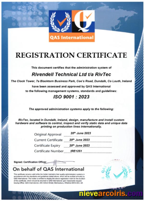Ireland Rivendell Technical certificate of registration